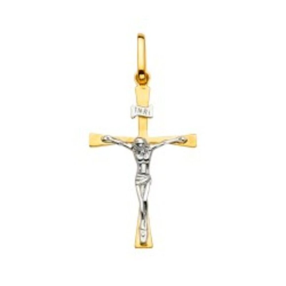 New 14K 2 Tone Gold Crucifix Cross Pendant